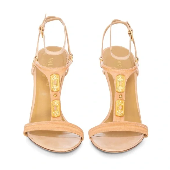 Valentino Jewel Detail Nude T-Strap Sandals Size 39.5 - Picture 2 of 6